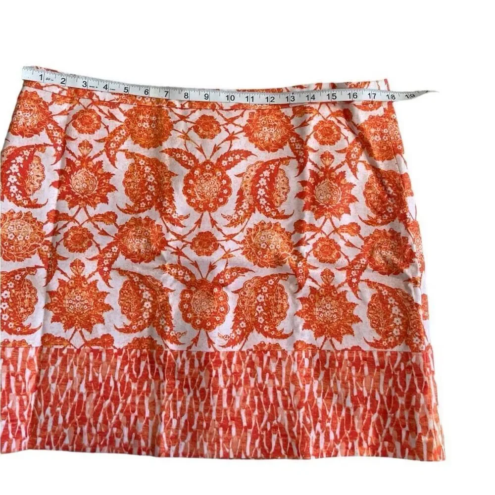 MICHAEL KORS Floral Mini Skirt Pencil Straight Women’s Size 14 Orange & White